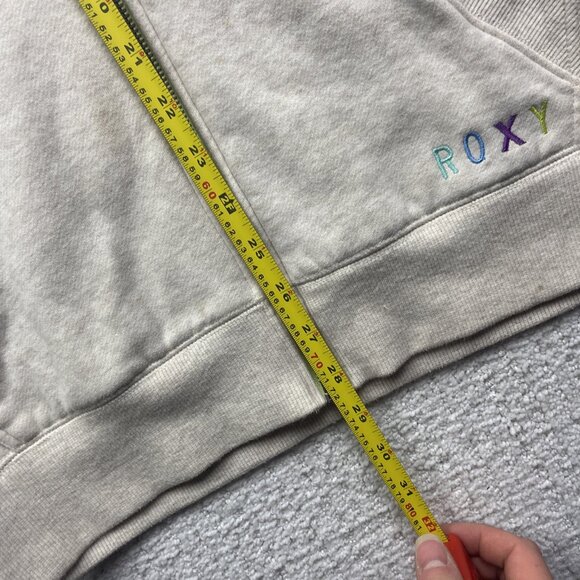 Y2K ROXY Full zip Hoodie Fleece Off-White / Green Skater Surf Beach Women Sz M - Picture 12 of 16